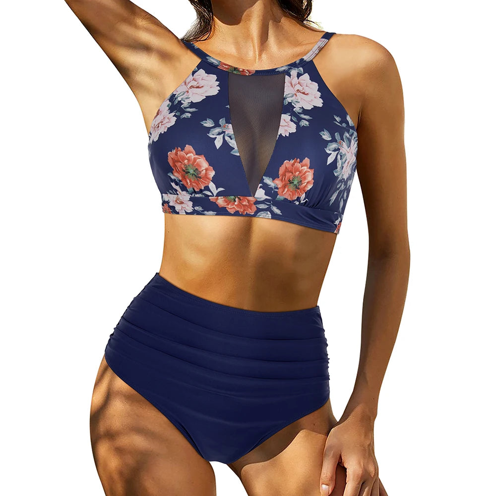 Sexy Mesh Hollow Out Top & High Waist Bikini Women's Swimsuit